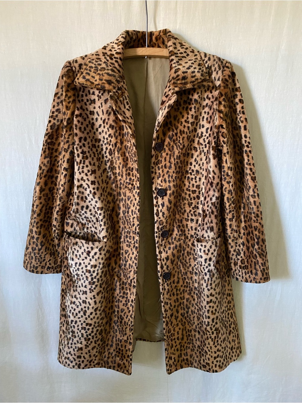 Leopard Print Faux Fur Blazer Jacket - Women’s Brown Coat - Small Slim Fit